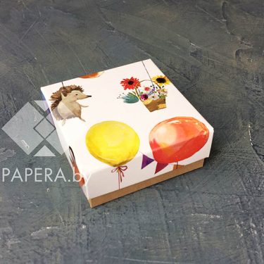 Коробка "Зверята на шариках" 5*5*3 см с фальшбортом (крафт дно)