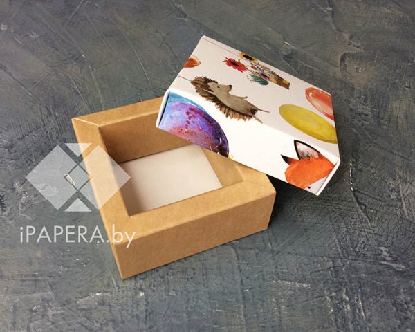 Коробка "Зверята на шариках" 5*5*3 см с фальшбортом (крафт дно) — изображение 2