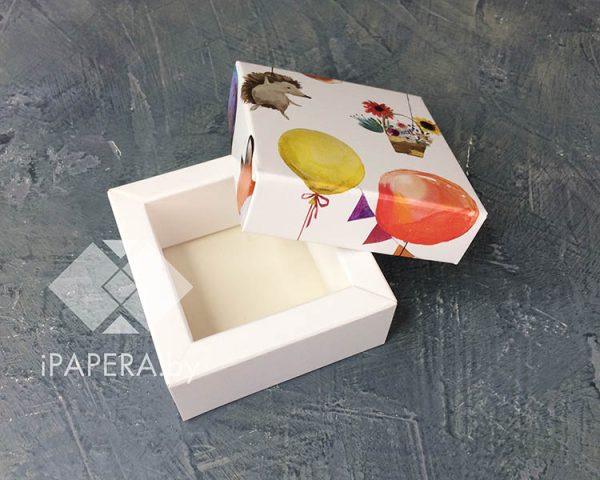 Коробка "Зверята на шариках" 5*5*3 см с фальшбортом (белое дно) — изображение 2