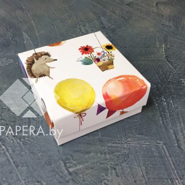 Коробка "Зверята на шариках" 5*5*3 см с фальшбортом (белое дно)