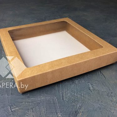 Коробка "Крафт с окном" 20*20*3 см (крафт дно)