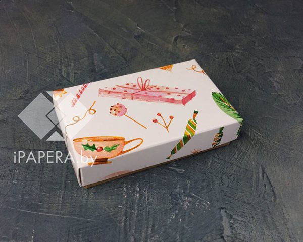 Коробка "Новогоднее чаепитие" 10*6*2,5 см (крафт дно)