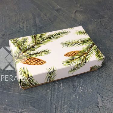 Коробка "Еловые ветки" 10*6*2,5 см (крафт дно)
