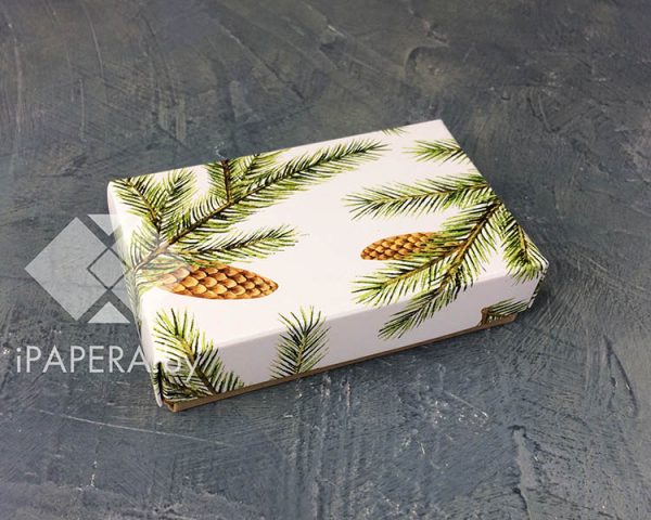 Коробка "Еловые ветки" 10*6*2,5 см (крафт дно)