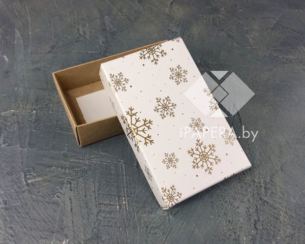 Коробка "Снежинки" 10*6*2,5 см (крафт дно) — изображение 2