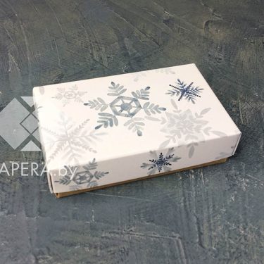 Коробка "Акварельные снежинки" 10*6*2,5 см (крафт дно)