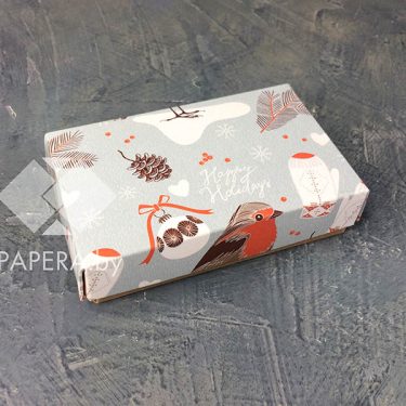Коробка "Снегири" 10*6*2,5 см (крафт дно)