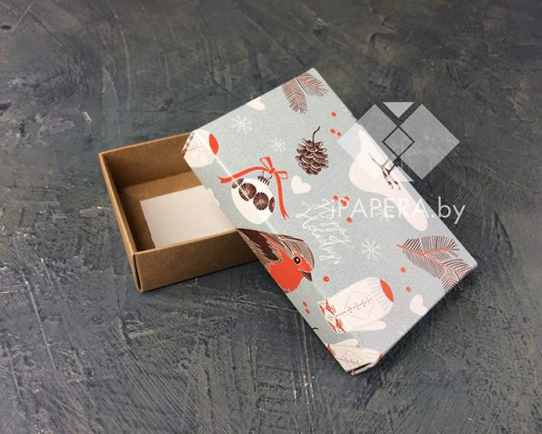 Коробка "Снегири" 10*6*2,5 см (крафт дно) — изображение 2