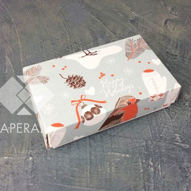 Коробка "Снегири" 10*6*2,5 см (белое дно)