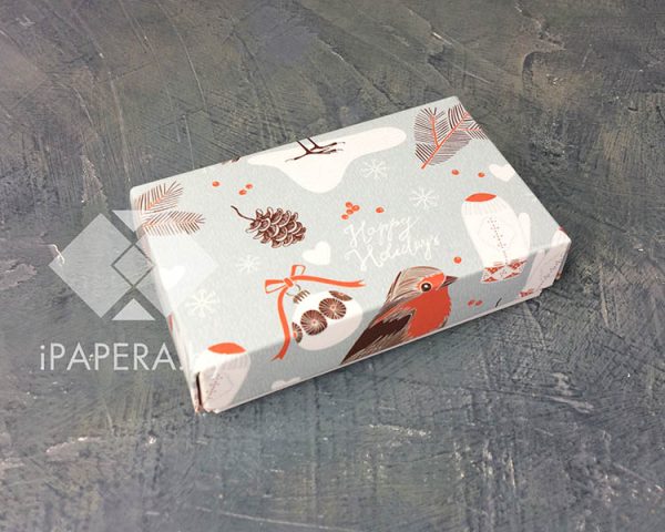 Коробка "Снегири" 10*6*2,5 см (белое дно)