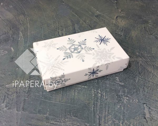 Коробка "Акварельные снежинки" 10*6*2,5 см (белое дно)