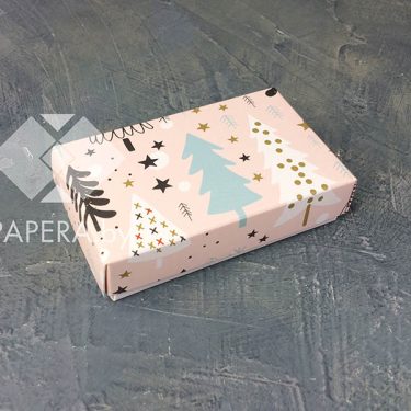 Коробка "Ёлки" 15*6*3 см с фальшбортом (белое дно)