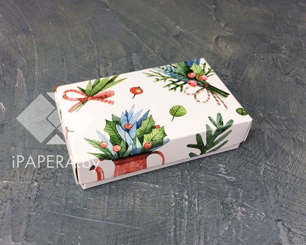 Коробка "Новогоднее настроение" 10*6*2,5 см (белое дно)