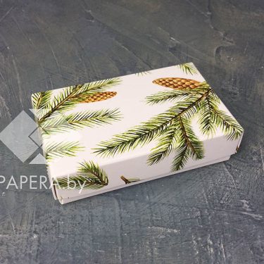Коробка "Еловые ветки" 10*6*2,5 см (белое дно)