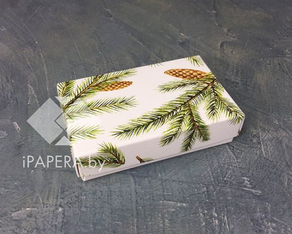 Коробка "Еловые ветки" 10*6*2,5 см (белое дно)