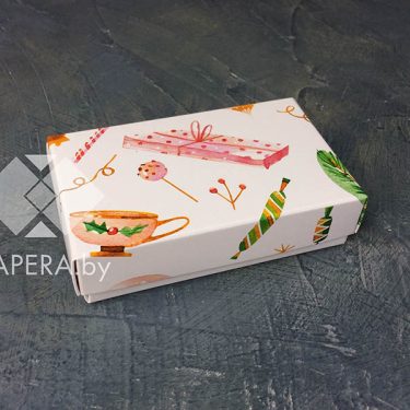 Коробка "Новогоднее чаепитие" 10*6*2,5 см (белое дно)