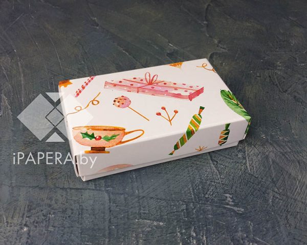 Коробка "Новогоднее чаепитие" 10*6*2,5 см (белое дно)
