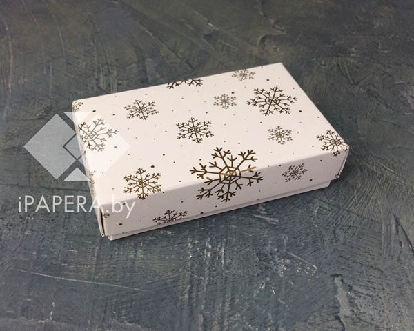 Коробка "Снежинки" 10*6*2,5 см (белое дно)