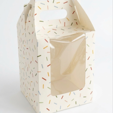 Коробка с ручкой и окном "Конфетти" 16*16*20 см (для кулича)