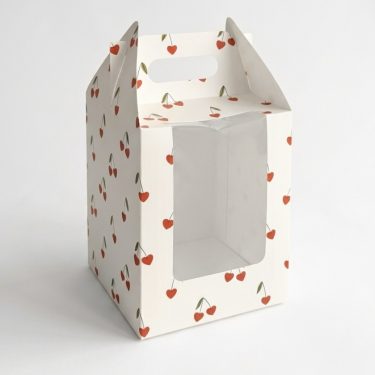 Коробка с ручкой и окном "Вишни" 16*16*20 см (для кулича)